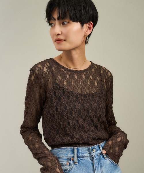 SALON adam et rope'（サロン アダム エ ロペ）の「レースシアートップス［ストレッチ］（その他トップス・レディース・ブラック/オフホワイト/ブラウン系その他2・FREE）」の16枚目の写真