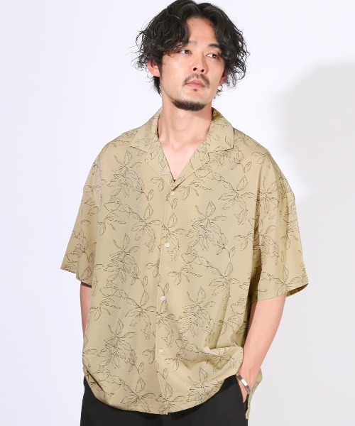 LUXSTYLE（ラグスタイル）の「線画花柄オープンカラー半袖シャツ（シャツ/ブラウス・メンズ・ブラック/ベージュ・M/L）」の6枚目の写真