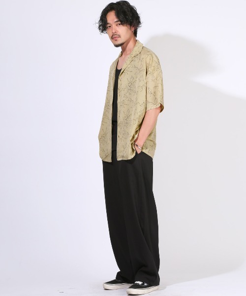 LUXSTYLE（ラグスタイル）の「線画花柄オープンカラー半袖シャツ（シャツ/ブラウス・メンズ・ブラック/ベージュ・M/L）」の7枚目の写真