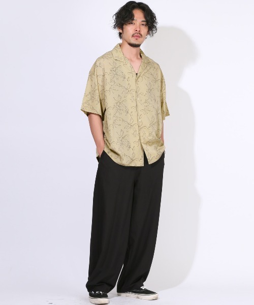 LUXSTYLE（ラグスタイル）の「線画花柄オープンカラー半袖シャツ（シャツ/ブラウス・メンズ・ブラック/ベージュ・M/L）」の8枚目の写真