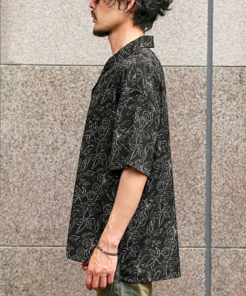 LUXSTYLE（ラグスタイル）の「線画花柄オープンカラー半袖シャツ（シャツ/ブラウス・メンズ・ブラック/ベージュ・M/L）」の12枚目の写真