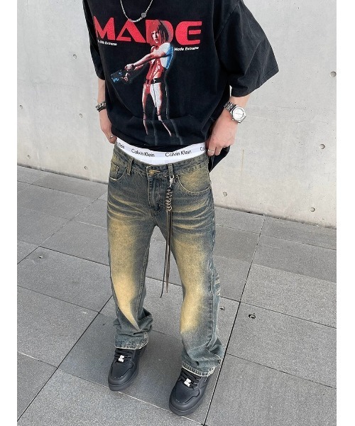 TopIsm(トップイズム)の「ストラップ付ビンテージライク ブーツカットデニムパンツ(デニムパンツ・メンズ・ブルー・M/L)」の2枚目の写真