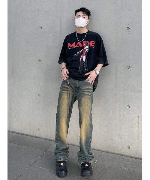 TopIsm(トップイズム)の「ストラップ付ビンテージライク ブーツカットデニムパンツ(デニムパンツ・メンズ・ブルー・M/L)」の4枚目の写真