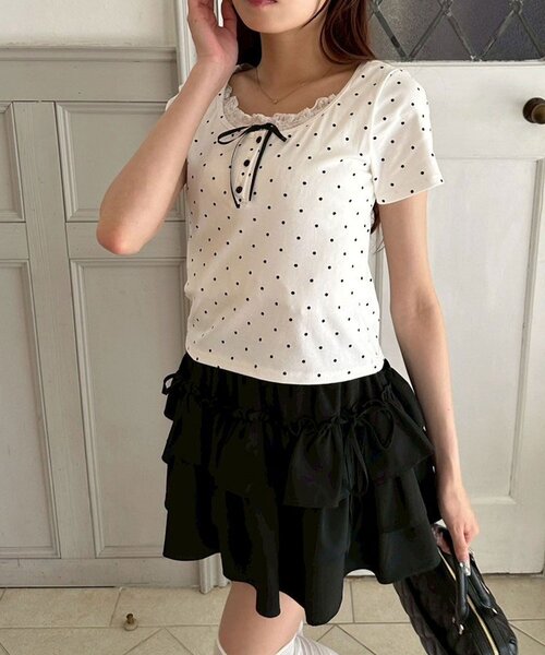 OLIVE des OLIVE(オリーブデオリーブ)の「レイヤード風ヘンリーネックシャツ(Tシャツ/カットソー・レディース・サックスブルー/チャコールグレー/オフホワイト/ネイビー・FREE)」の14枚目の写真