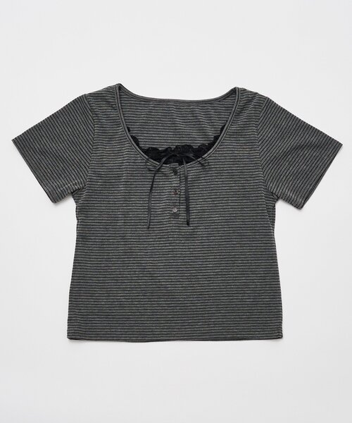 OLIVE des OLIVE(オリーブデオリーブ)の「レイヤード風ヘンリーネックシャツ(Tシャツ/カットソー・レディース・サックスブルー/チャコールグレー/オフホワイト/ネイビー・FREE)」の22枚目の写真