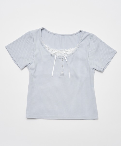 OLIVE des OLIVE(オリーブデオリーブ)の「レイヤード風ヘンリーネックシャツ(Tシャツ/カットソー・レディース・サックスブルー/チャコールグレー/オフホワイト/ネイビー・FREE)」の5枚目の写真