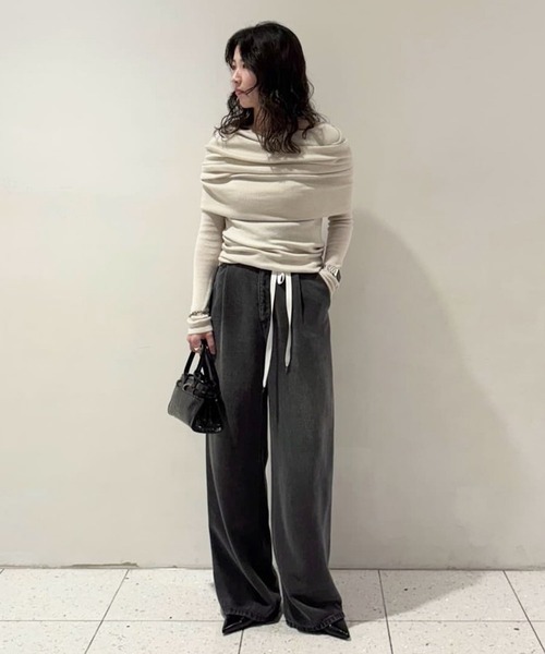 DRESSLAVE（ドレスレイブ）の「big offshoulder pull(ビッグオフショルダープルオーバー)（ニット/セーター・レディース・ホワイト/チャコールグレー・38）」の17枚目の写真