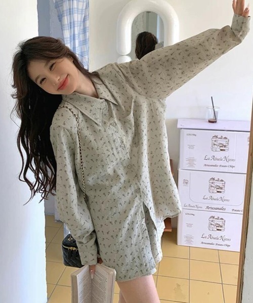 セットアップ シャツ ショートパンツ 花柄 2ピース 上品 セール】花柄シャツ＆ショートパンツ セットアップ
