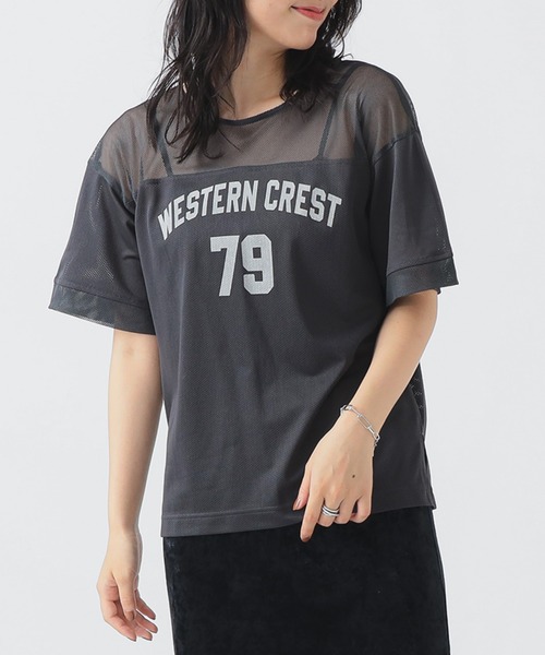 B:MING by BEAMS(ビーミングバイビームス)の「メッシュ ナンバー Tシャツ(Tシャツ/カットソー・レディース・チャコールグレー/ホワイト/ブラウン・ONE SIZE)」の2枚目の写真