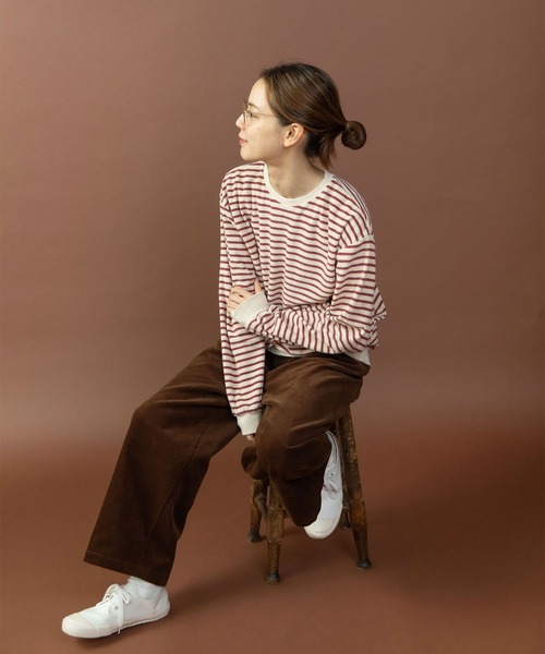 PAR ICI（パーリッシィ）の「製品染めパイルボーダー クルーネックプルオーバー（Tシャツ/カットソー・レディース・ベージュ/チャコールグレー/カーキ・FREE）」の16枚目の写真