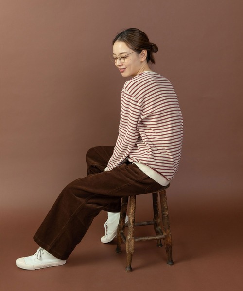 PAR ICI（パーリッシィ）の「製品染めパイルボーダー クルーネックプルオーバー（Tシャツ/カットソー・レディース・ベージュ/チャコールグレー/カーキ・FREE）」の17枚目の写真
