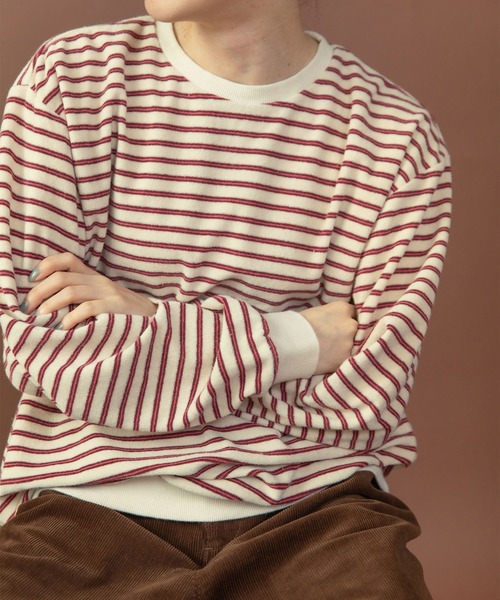 PAR ICI（パーリッシィ）の「製品染めパイルボーダー クルーネックプルオーバー（Tシャツ/カットソー・レディース・ベージュ/チャコールグレー/カーキ・FREE）」の15枚目の写真