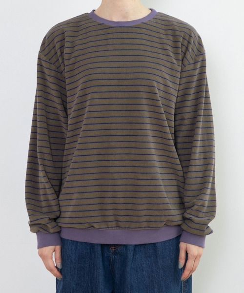 PAR ICI（パーリッシィ）の「製品染めパイルボーダー クルーネックプルオーバー（Tシャツ/カットソー・レディース・ベージュ/チャコールグレー/カーキ・FREE）」の4枚目の写真