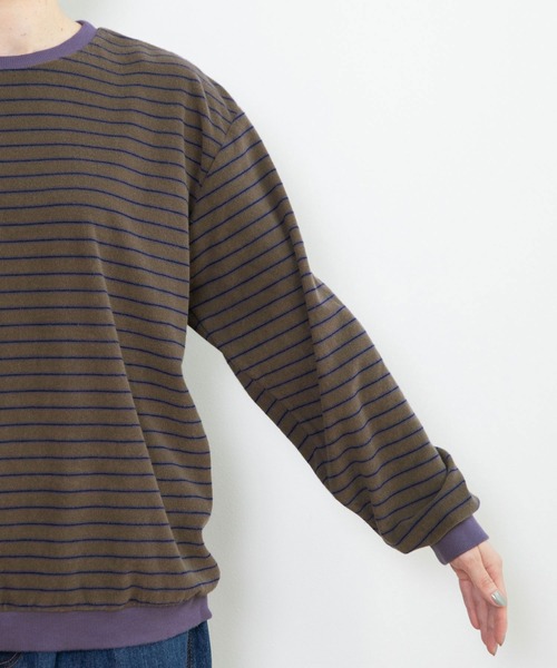 PAR ICI（パーリッシィ）の「製品染めパイルボーダー クルーネックプルオーバー（Tシャツ/カットソー・レディース・ベージュ/チャコールグレー/カーキ・FREE）」の9枚目の写真