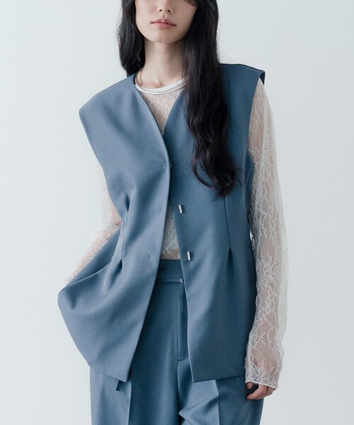 GALLEST（ギャレスト）の「【セットアップ対応】ウーステッドライクジレジャケット（ノーカラージャケット・レディース・チャコールグレー/グレー・38/34）」の2枚目の写真