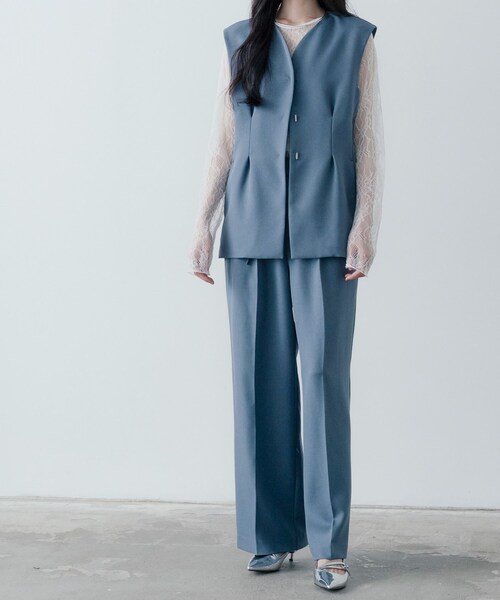 GALLEST（ギャレスト）の「【セットアップ対応】ウーステッドライクジレジャケット（ノーカラージャケット・レディース・チャコールグレー/グレー・38/34）」の3枚目の写真