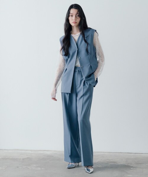 GALLEST（ギャレスト）の「【セットアップ対応】ウーステッドライクジレジャケット（ノーカラージャケット・レディース・チャコールグレー/グレー・38/34）」の4枚目の写真