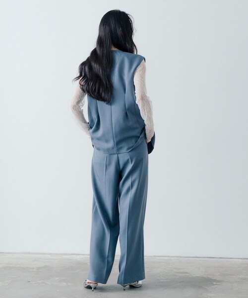 GALLEST（ギャレスト）の「【セットアップ対応】ウーステッドライクジレジャケット（ノーカラージャケット・レディース・チャコールグレー/グレー・38/34）」の5枚目の写真