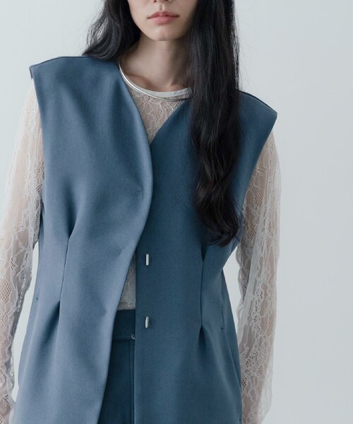 GALLEST（ギャレスト）の「【セットアップ対応】ウーステッドライクジレジャケット（ノーカラージャケット・レディース・チャコールグレー/グレー・38/34）」の7枚目の写真