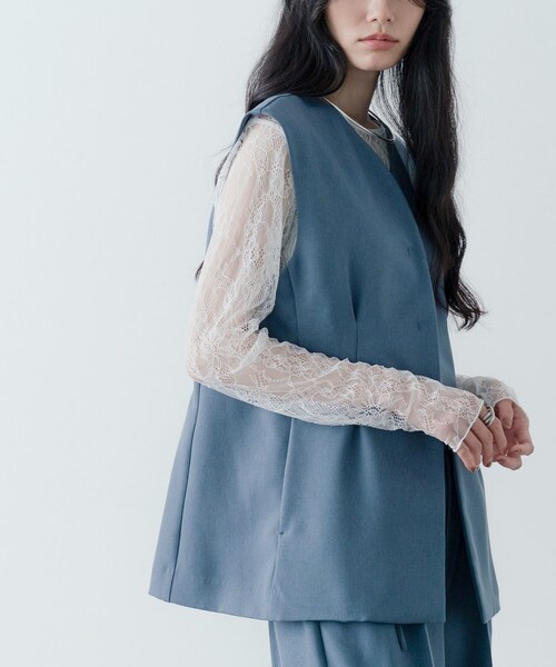 GALLEST（ギャレスト）の「【セットアップ対応】ウーステッドライクジレジャケット（ノーカラージャケット・レディース・チャコールグレー/グレー・38/34）」の8枚目の写真