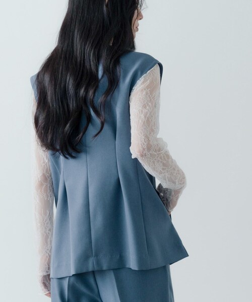 GALLEST（ギャレスト）の「【セットアップ対応】ウーステッドライクジレジャケット（ノーカラージャケット・レディース・チャコールグレー/グレー・38/34）」の9枚目の写真