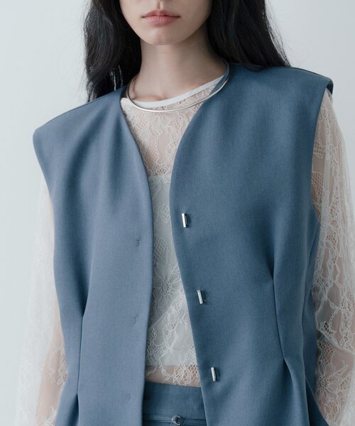 GALLEST（ギャレスト）の「【セットアップ対応】ウーステッドライクジレジャケット（ノーカラージャケット・レディース・チャコールグレー/グレー・38/34）」の10枚目の写真