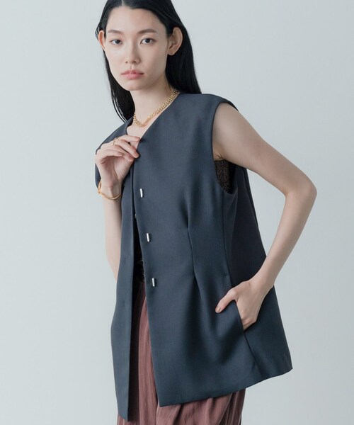 GALLEST（ギャレスト）の「【セットアップ対応】ウーステッドライクジレジャケット（ノーカラージャケット・レディース・チャコールグレー/グレー・38/34）」の15枚目の写真