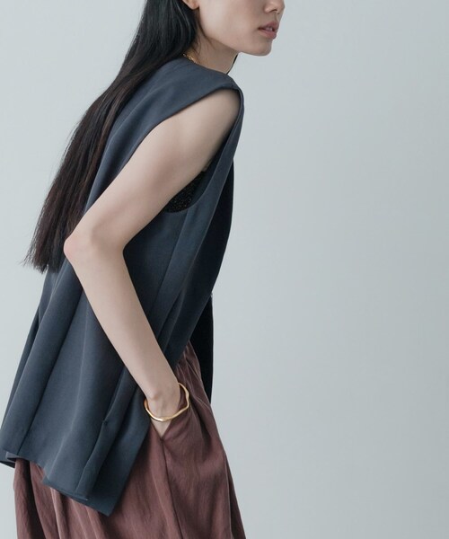 GALLEST（ギャレスト）の「【セットアップ対応】ウーステッドライクジレジャケット（ノーカラージャケット・レディース・チャコールグレー/グレー・38/34）」の16枚目の写真