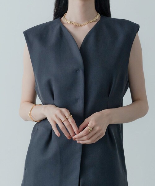 GALLEST（ギャレスト）の「【セットアップ対応】ウーステッドライクジレジャケット（ノーカラージャケット・レディース・チャコールグレー/グレー・38/34）」の19枚目の写真