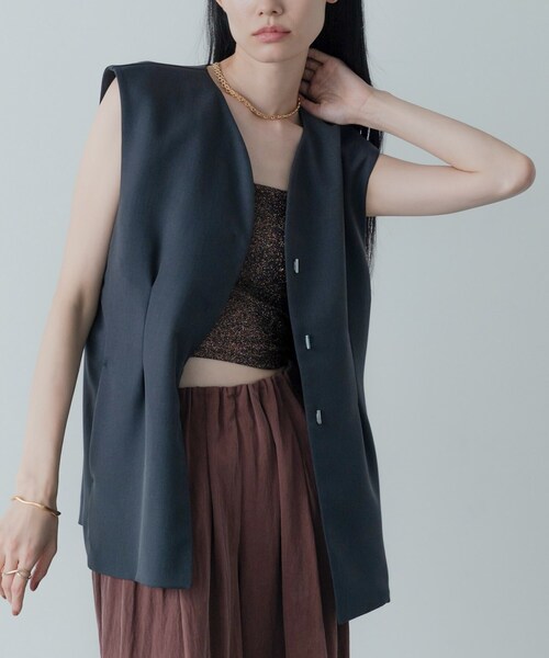 GALLEST（ギャレスト）の「【セットアップ対応】ウーステッドライクジレジャケット（ノーカラージャケット・レディース・チャコールグレー/グレー・38/34）」の20枚目の写真