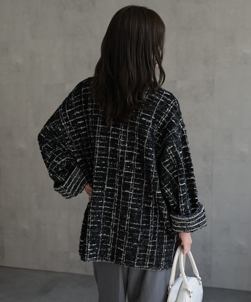 ap retro(アプレトロ)の「ツイード編みニットカーディガン / ニットジャケット(ノーカラージャケット・レディース・ベージュ系その他/ブラック系その他/グレー・FREE)」の5枚目の写真