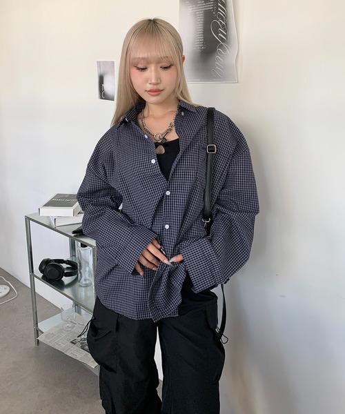 lilful(リルフル)の「チェック柄 オーバーシルエットシャツ(シャツ/ブラウス・レディース・ブラック・L/M)」の19枚目の写真