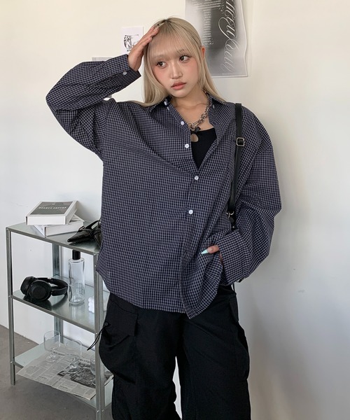 lilful(リルフル)の「チェック柄 オーバーシルエットシャツ(シャツ/ブラウス・レディース・ブラック・L/M)」の20枚目の写真