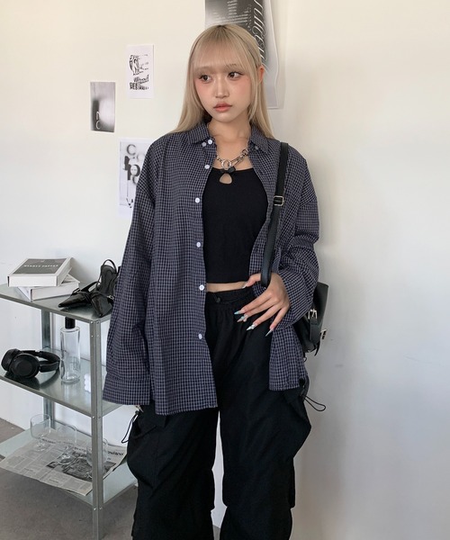lilful(リルフル)の「チェック柄 オーバーシルエットシャツ(シャツ/ブラウス・レディース・ブラック・L/M)」の18枚目の写真