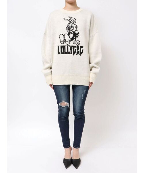 GYDA（ジェイダ）の「【WEB限定】LOLLYGAG BUNNYニットトップス（ニット/セーター・レディース・ブラック/オフホワイト/パープル・FREE）」の4枚目の写真