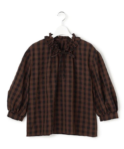 WEB&一部店舗限定】ブロックチェック フリル ブラウス（シャツ