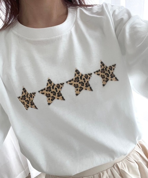 cuorequal(クオレコール)の「スターレオパードロンT/長袖Tシャツ(Tシャツ/カットソー・レディース・ホワイト・MEDIUM)」の6枚目の写真
