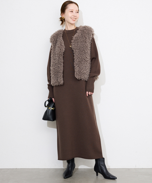 SLOBE IENA(スローブイエナ)の「《WEB限定/追加》ウォッシャブルスムース ニットワンピース(ワンピース・レディース・ブラック/ブラウン・FREE)」の11枚目の写真
