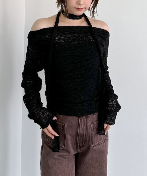 archives（アルシーヴ）の「タックドレープレースＴＯＰＳ（Tシャツ/カットソー・レディース・ブラック/モカ/アイボリー・MEDIUM）」の22枚目の写真