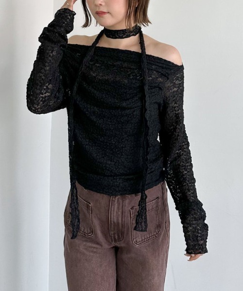 archives（アルシーヴ）の「タックドレープレースＴＯＰＳ（Tシャツ/カットソー・レディース・ブラック/モカ/アイボリー・MEDIUM）」の13枚目の写真