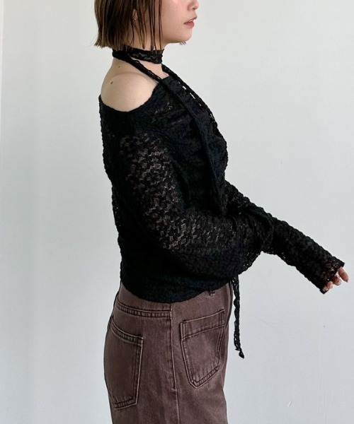 archives（アルシーヴ）の「タックドレープレースＴＯＰＳ（Tシャツ/カットソー・レディース・ブラック/モカ/アイボリー・MEDIUM）」の7枚目の写真