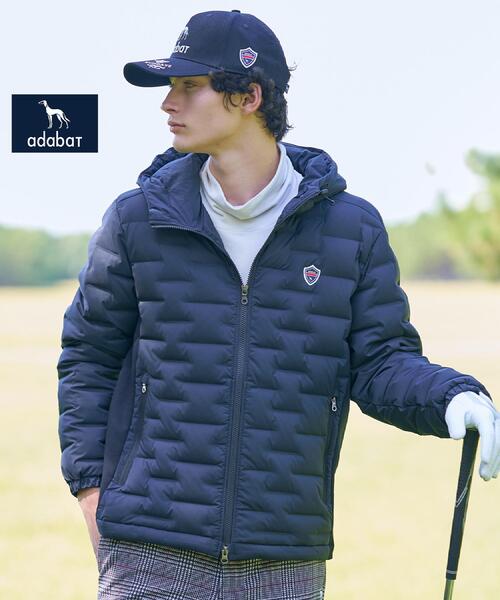 セール】【新レーベル ADABAT NAVY】フードロゴストレッチダウン