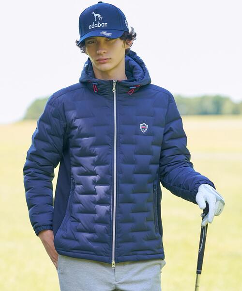 セール】【新レーベル ADABAT NAVY】フードロゴストレッチダウン