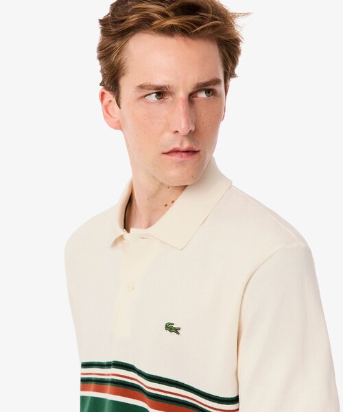 LACOSTE(ラコステ)の「フレンチメイドパネルボーダポロシャツ(ポロシャツ・メンズ・オフホワイト・3/2/4/5)」の2枚目の写真