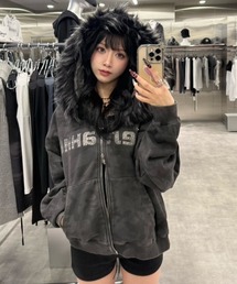 DIG YOUR OWN GRAVE | 【DIG YOUR OWN GRAVE】Желание FUR HOODIE / 【ディグユアオウングレイブ】ファーフードフードジェラーニエロゴジップアップパーカー(パーカー)