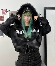 DIG YOUR OWN GRAVE（ディグユアオウングレイブ）の「【DIG YOUR OWN GRAVE】Желание FUR HOODIE / 【ディグユアオウングレイブ】ファーフードフードジェラーニエロゴジップアップパーカー（パーカー）」