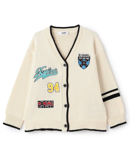 X-girl Stages(エックスガールステージス)の「MIXロゴニットカーディガン(カーディガン/ボレロ・キッズ・アイボリー/ブラック・130cm/140cm/110cm/120cm)」の2枚目の写真
