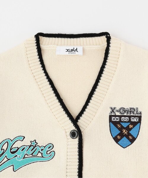 X-girl Stages(エックスガールステージス)の「MIXロゴニットカーディガン(カーディガン/ボレロ・キッズ・アイボリー/ブラック・130cm/140cm/110cm/120cm)」の4枚目の写真