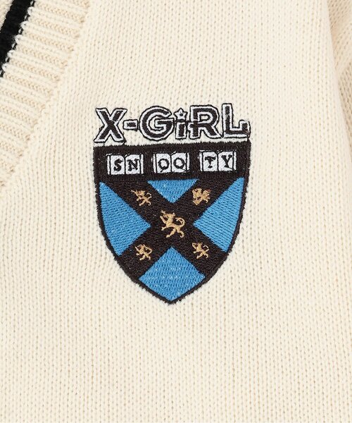 X-girl Stages(エックスガールステージス)の「MIXロゴニットカーディガン(カーディガン/ボレロ・キッズ・アイボリー/ブラック・130cm/140cm/110cm/120cm)」の5枚目の写真
