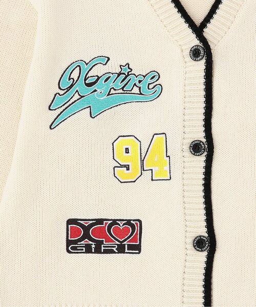 X-girl Stages(エックスガールステージス)の「MIXロゴニットカーディガン(カーディガン/ボレロ・キッズ・アイボリー/ブラック・130cm/140cm/110cm/120cm)」の6枚目の写真